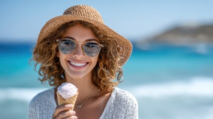 Enjoying a delightful ice cream treat on a sunny beach day