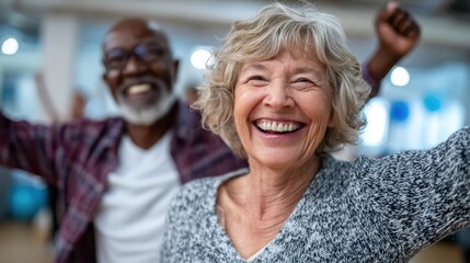 Joyful dancers celebrating life in a lively senior community gathering