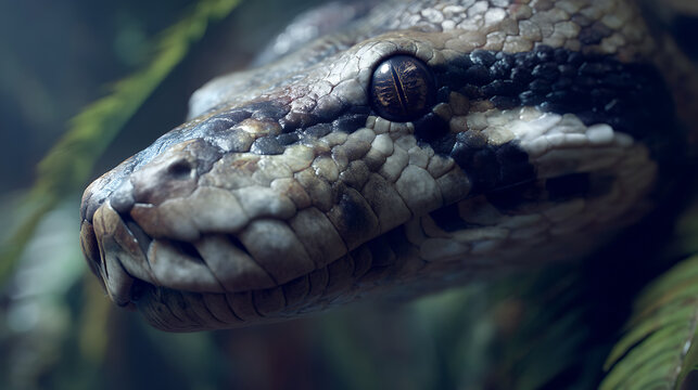 Serpent Gaze Close-Up of a Reticulated Python in Lush Jungle - Powered by Adobe
