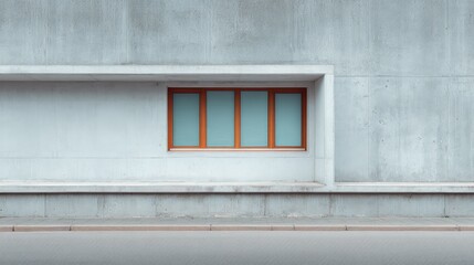 Fototapeta premium Close-up of commercial building exterior wall featuring textured concrete and window panels with copy space