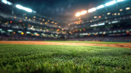 Night baseball field grass focus