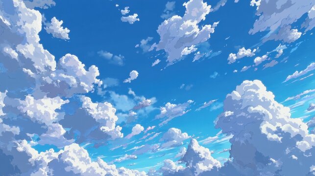 Beautiful animated sky with fluffy clouds