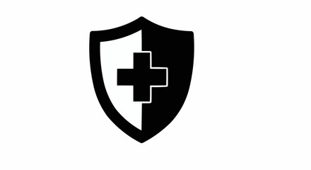 Obraz premium Black and white shield with a medical cross symbolizing protection and health safety assurance concept