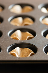 baked tortilla cups ready to fill party food close up