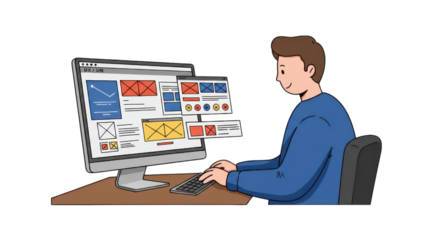 UX UI Designer Working on Computer Illustration