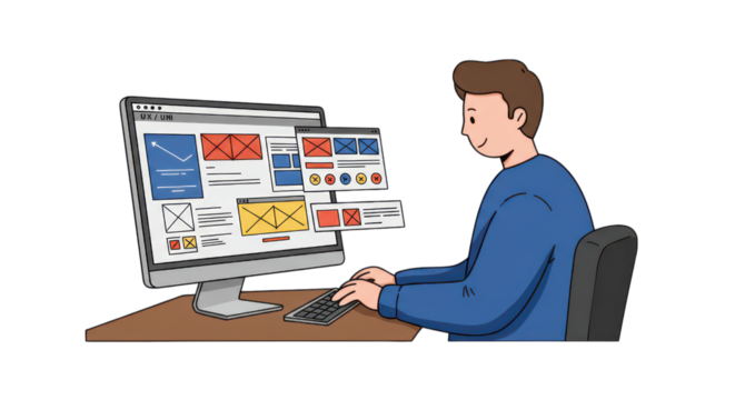 UX UI Designer Working on Computer Illustration