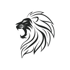 Fototapeta premium Fierce black lion head roaring with flowing mane silhouette