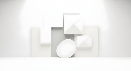 Fototapeta premium Abstract geometric composition with white shapes and a sphere isolated on transparent background
