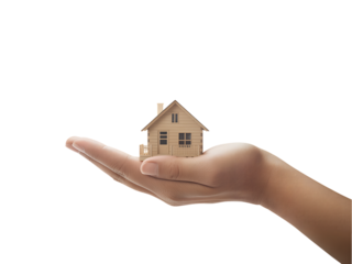 Miniature Wooden House in Hand isolated on a transparent background