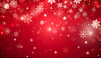 Red Festive Background with Sparkling Snowflakes
