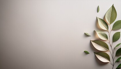 un fondo claro con espacio de copia con unas ramas de hojas elegantes y delicadas saliendo por un lado decorando la plantilla elegante y sutil