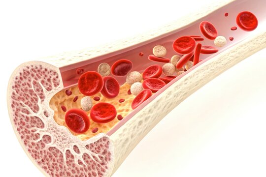 x-default Microscopic view of blood cells flowing through bone