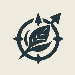 Bold compass arrow turning into a leaf, sustainability meets direction,solid color design