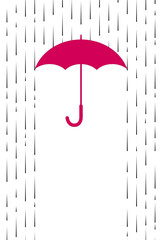Umbrella and rain. Red umbrella silhouette and rain jets isolated on a white background. Vector icon, illustration, protection symbol.