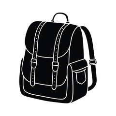 Fototapeta premium Classic black backpack with buckle straps and side pocket silhouette