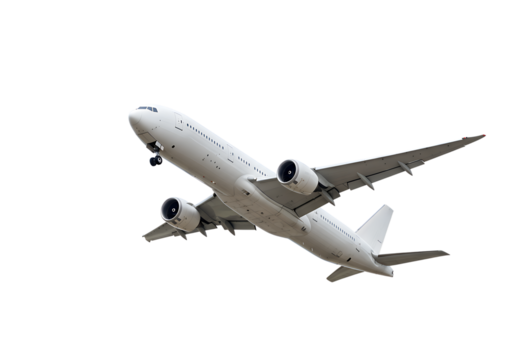 White Airplane Flight Takeoff isolated on a transparent background