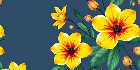 Fototapeta premium Vibrant yellow watercolor flowers in exotic seamless pattern, print, pattern