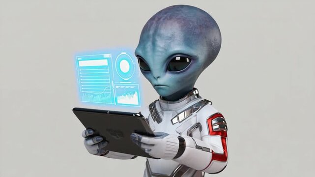 Alien character with futuristic tablet