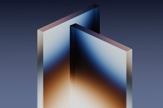 3D rendering of abstract geometric glass shapes with gradient patterns