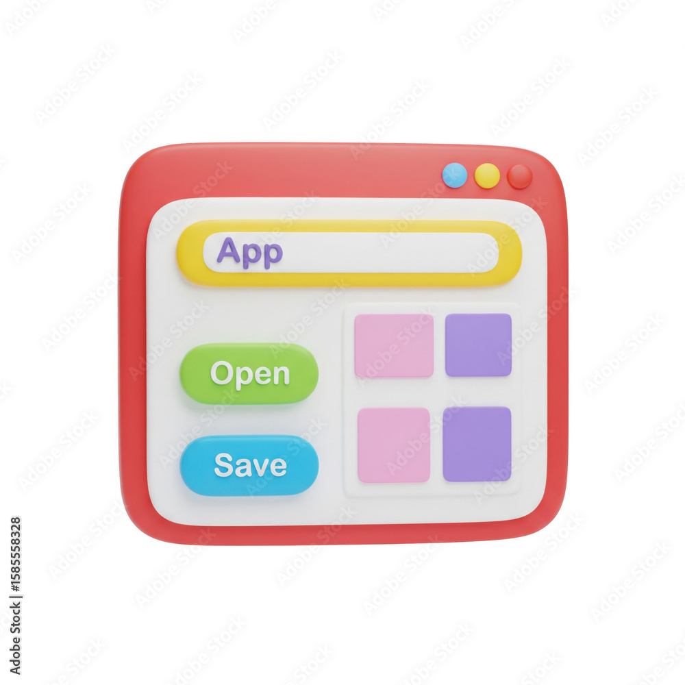 Fototapete 3d rendering of an application window interface on a solid black background