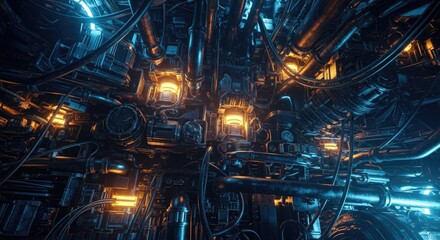 Complex Industrial Machinery With Glowing Elements