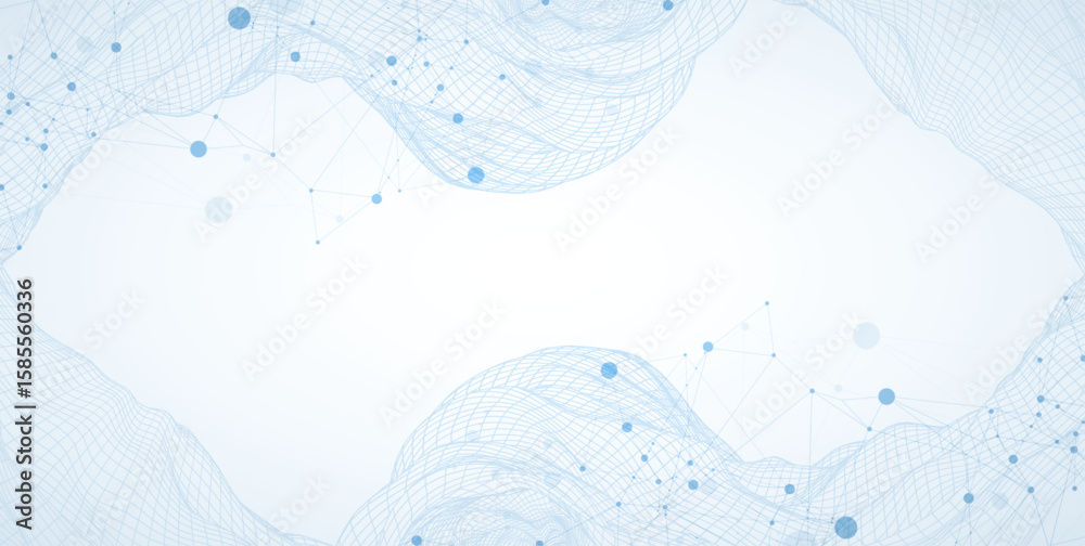Poster Template for science or technology presentation. Plexus style background with wireframe wave.