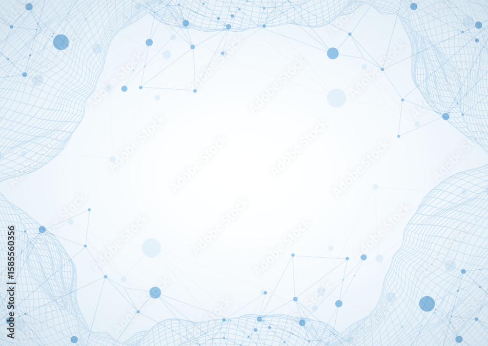 Poster Template for science or technology presentation. Plexus style background with wireframe wave.