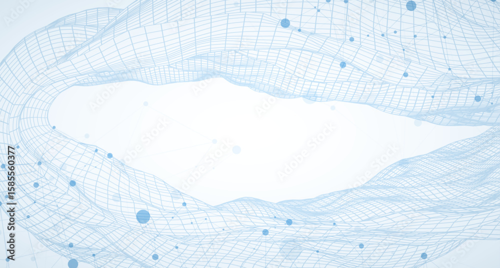Poster Template for science or technology presentation. Plexus style background with wireframe wave.