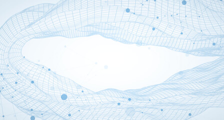 Template for science or technology presentation. Plexus style background with wireframe wave.