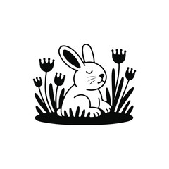 Obraz premium Cute Rabbit in a Floral Meadow Illustration