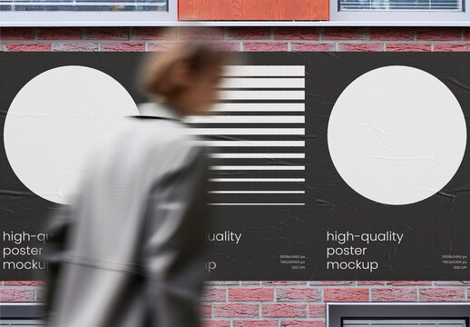 Urban Street Outdoor Glued Poster Advertising Texture Mockup Template on Wall