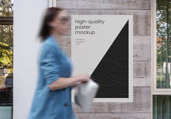 Urban Street Outdoor Glued Poster Advertising Texture Mockup Template on Wall