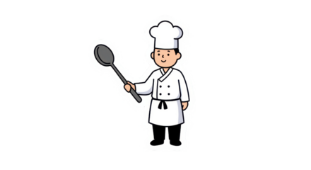 Simple Cartoon Illustration of a Friendly Chef Holding a Spoon
