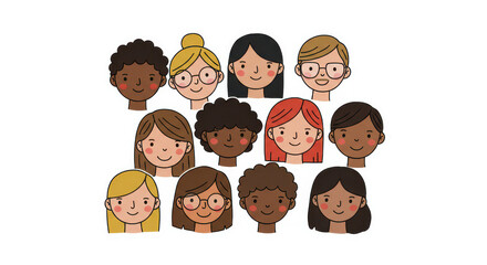 Diverse People Faces Illustration Sticker Set