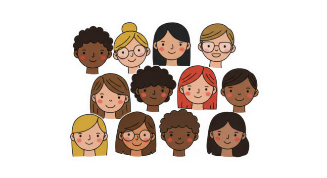 Diverse People Faces Illustration Sticker Set