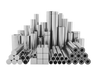 Stainless Steel Pipes Tubes and Bars isolated on a transparent background