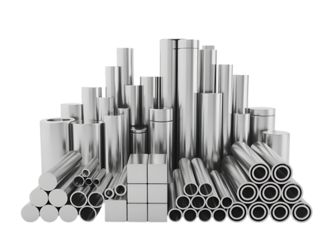 Stainless Steel Pipes Tubes and Bars isolated on a transparent background