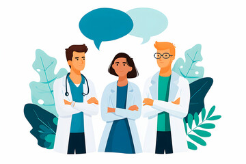 Medical Team Communication with Speech Bubbles – Vector Illustration