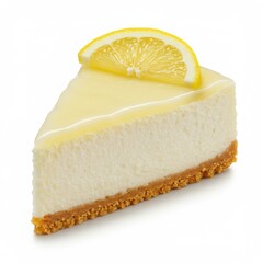 Slice of lemon cheesecake isolated on white background