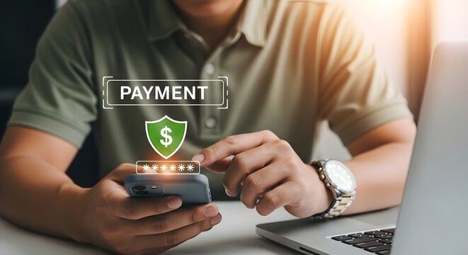Man Paying with Smartphone - Secure Online Transaction Concept