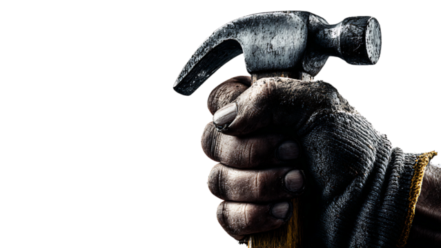 hand holding claw hammer on transparent background PNG