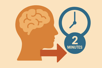 Flat illustration symbolizing the 2-minute rule for managing tasks efficiently