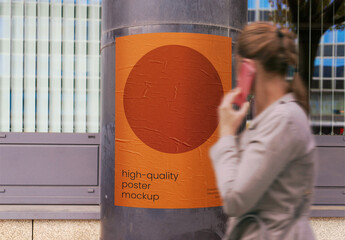 Urban Street Outdoor Glued Poster Advertising Texture Mockup Template on Wall