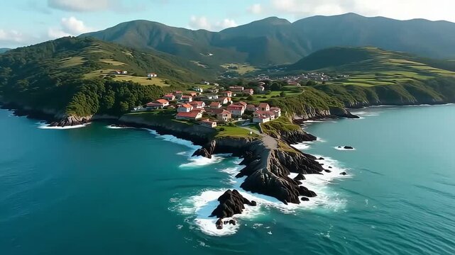 Aerial view of barrika basque country spain coastline village travel destination summer vacation 100