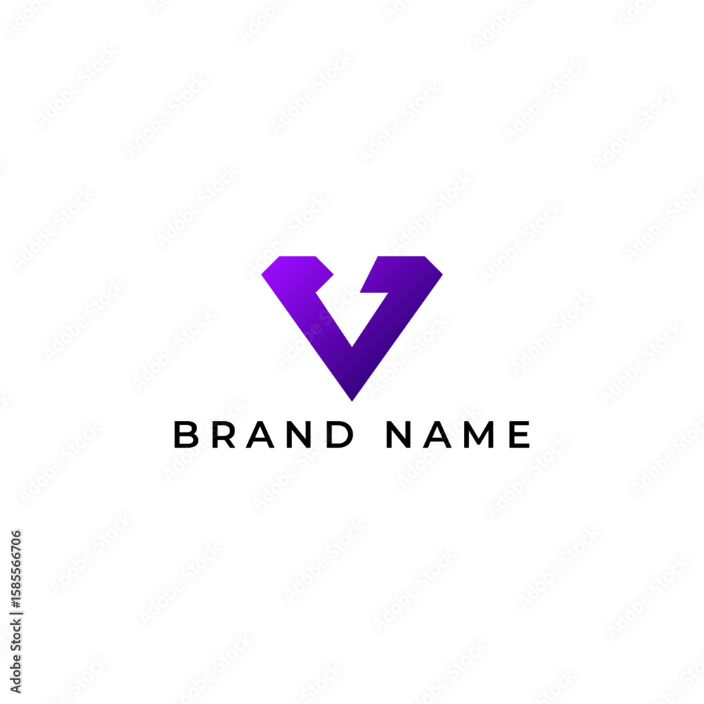 Fototapete illustration triangle letter v geometric logo icon purple gradient color template simple minimalist 
