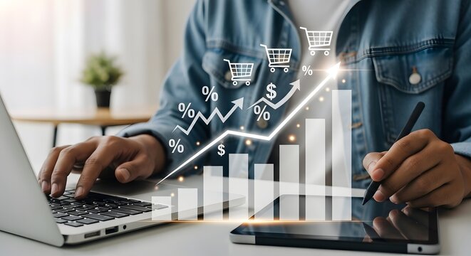 Analyzing sales growth charts and graphs for business success online marketing and e commerce