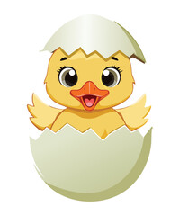 Happy Chick Hatching from Egg Shell