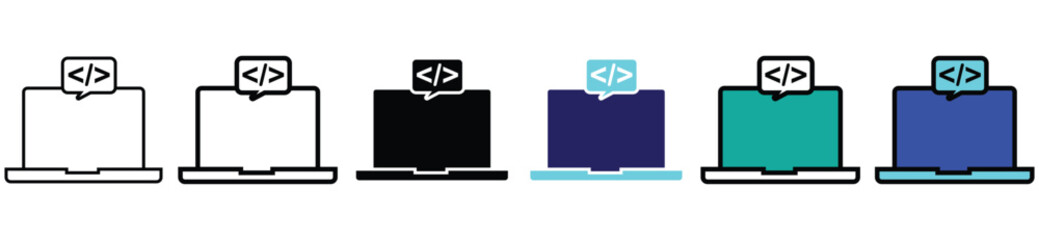 Minimalist Gradient Laptop Icon Set in Different Styles &ndash; Outline, Solid, and Colored Versions

