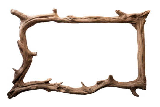 brown wooden rectangular frame isolated on white or transparent png