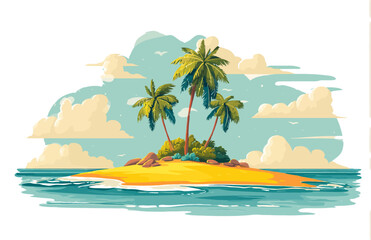 Fototapeta premium Tropical island paradise with palm trees on a sandy beach by the clear blue sea, perfect for a summer vacation